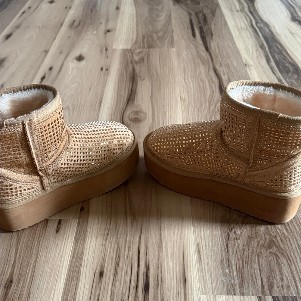 Tan Rhinestone Ankle Boots - Picture 8 of 8